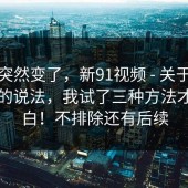 风向突然变了，新91视频 - 关于跳转提示的说法，我试了三种方法才搞明白！不排除还有后续