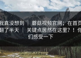 我真没想到 ｜ 蘑菇视频官网；在首页翻了半天 ｜ 关键点居然在这里？！你们感受一下