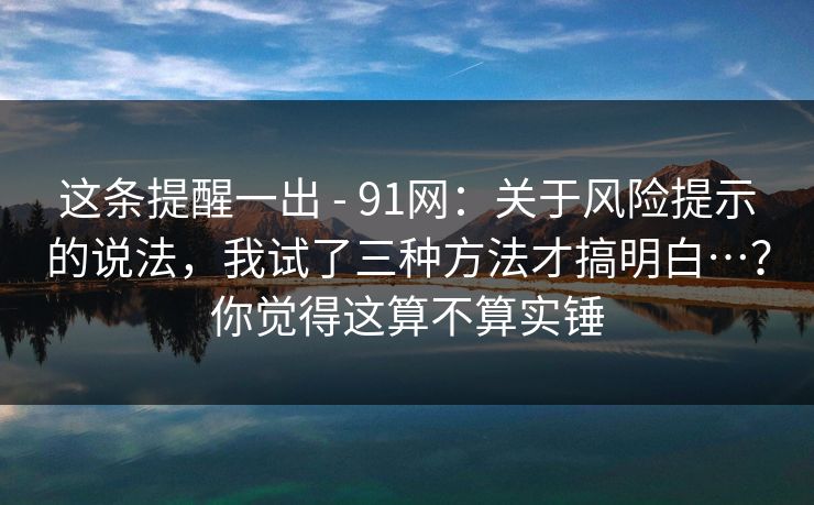 这条提醒一出 - 91网：关于风险提示的说法，我试了三种方法才搞明白…？你觉得这算不算实锤