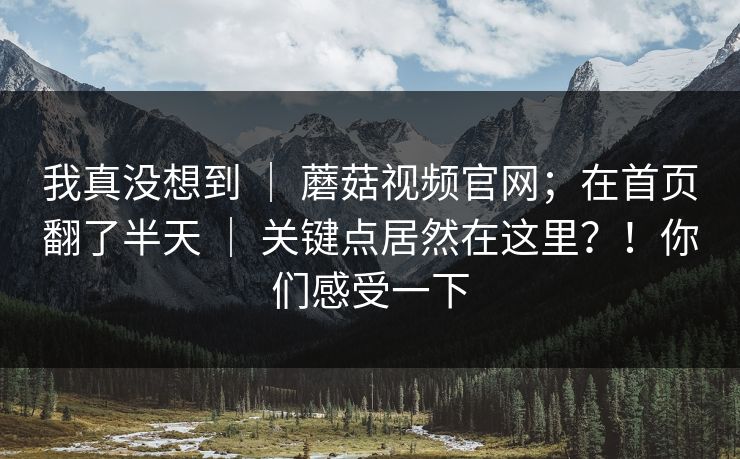 我真没想到 ｜ 蘑菇视频官网；在首页翻了半天 ｜ 关键点居然在这里？！你们感受一下
